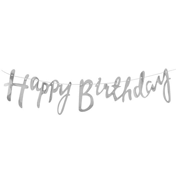 Гирлянда Happy Birthday (курсив), Серебро, Металлик, 100 см, 1 упак.