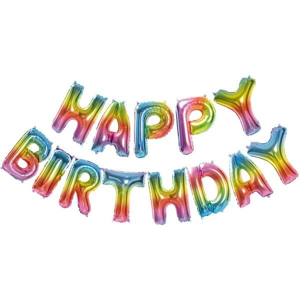 Надпись F, Happy birthday, Радужный, Градиент, размер буквы 14"