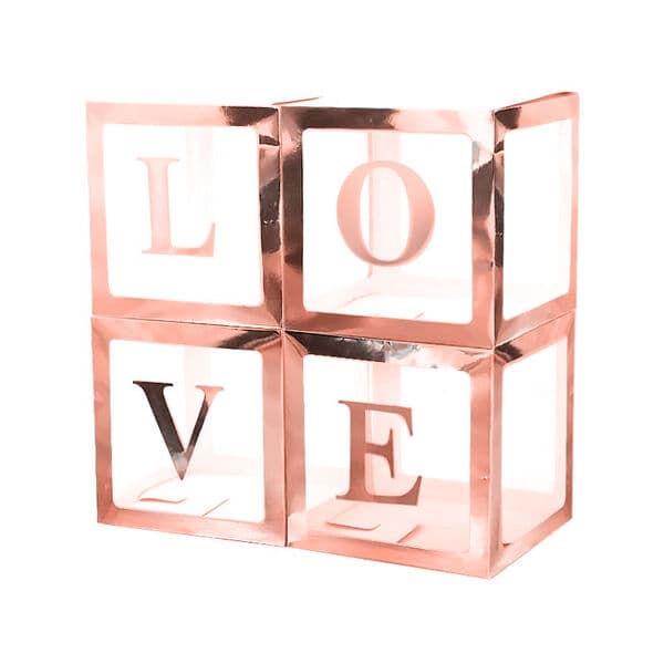 30*30*30 см Набор коробок для шаров Love, Розовое Золото, Металлик